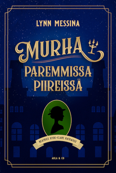 Murha paremmissa piireissä -kirjan kansi. Kannessa kirjan nimi ja siluettikuva kirjan päähenkilöstä.