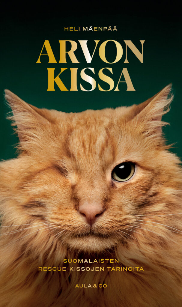 Arvon kissa -kirjan kansi. Kannessa oranssi kissa, jolta puuttuu toinen silmä.