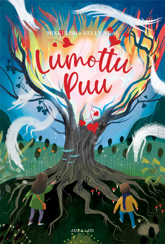 Lumottu puu -kirjan kansi. Kannessa vanha puu, jota katsoo kaksi lasta.